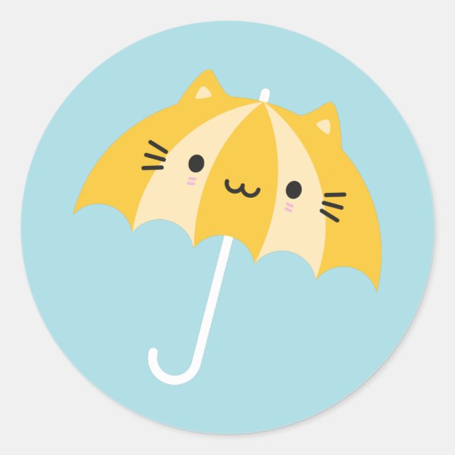 Adesivo Redondo Kawaii Cat Umbrella (Frente)