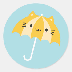 Adesivo Redondo Kawaii Cat Umbrella
