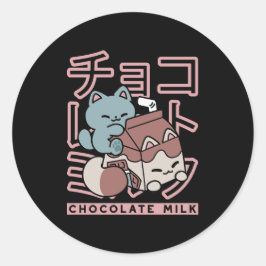 Adesivo Redondo Kawaii Cat with Chocolate Milk – Japanese Pop Art