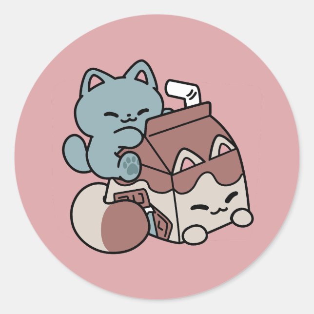 Adesivo Redondo Kawaii Chocolate Milk Cat – Cozy Drink & Cuteness  (Frente)