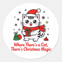 Adesivo Redondo Kawaii Christmas Cat Vinyl - Pet Lover Gift
