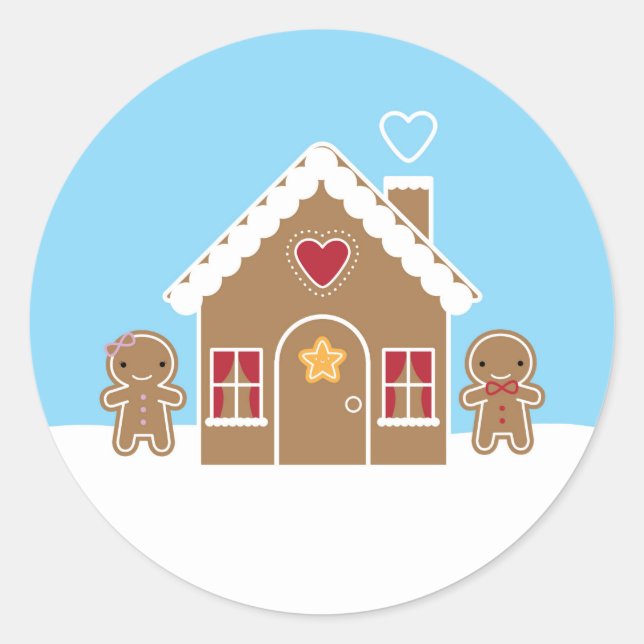 Adesivo Redondo Kawaii Christmas Gingercake House (Frente)