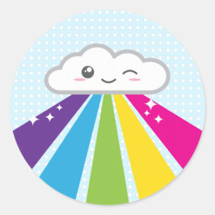 Adesivo Redondo Kawaii Cloud e Rainbow Stickers