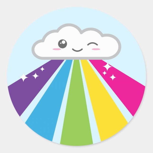 Adesivo Redondo Kawaii Cloud e Rainbow Stickers (Frente)
