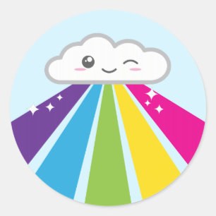 Adesivo Redondo Kawaii Cloud e Rainbow Stickers