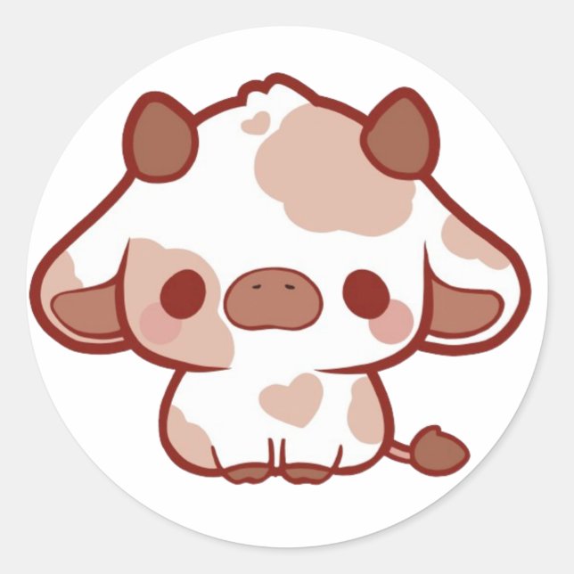 Adesivo Redondo Kawaii Cow (Frente)