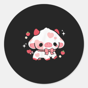 Adesivo Redondo Kawaii Cow Strawberry Cute Aestic Girls T
