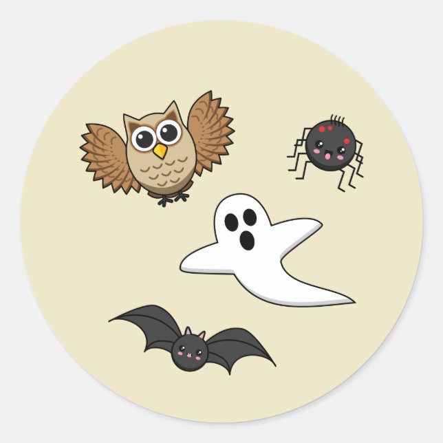 Adesivo Redondo Kawaii Creatures Noturnas Cerrantes (Frente)