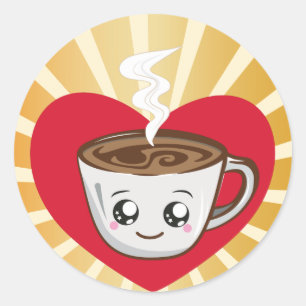Adesivo Redondo Kawaii Cup de café com amor pela manhã