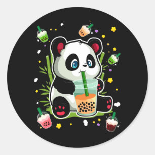 Adesivo Redondo Kawaii Cute Anime Anime Bebendo de Panda Boba Tea 