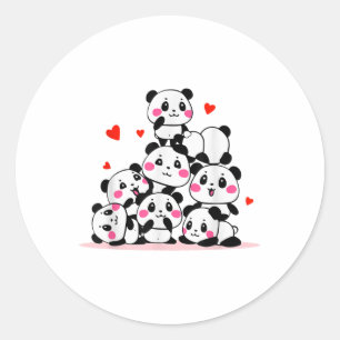 Adesivo Redondo Kawaii Cute Baby Panda Pile Com Valente De Coraçõe