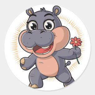 Adesivo Redondo Kawaii Cute Cartoon Moo Deng Hippo