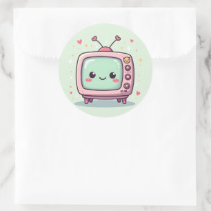 Adesivo Redondo Kawaii Cutie TV – Amigo Antena Pastel