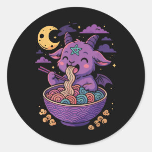 Adesivo Redondo Kawaii Demon Ramen Noodles Goat Pentagram Pastel B