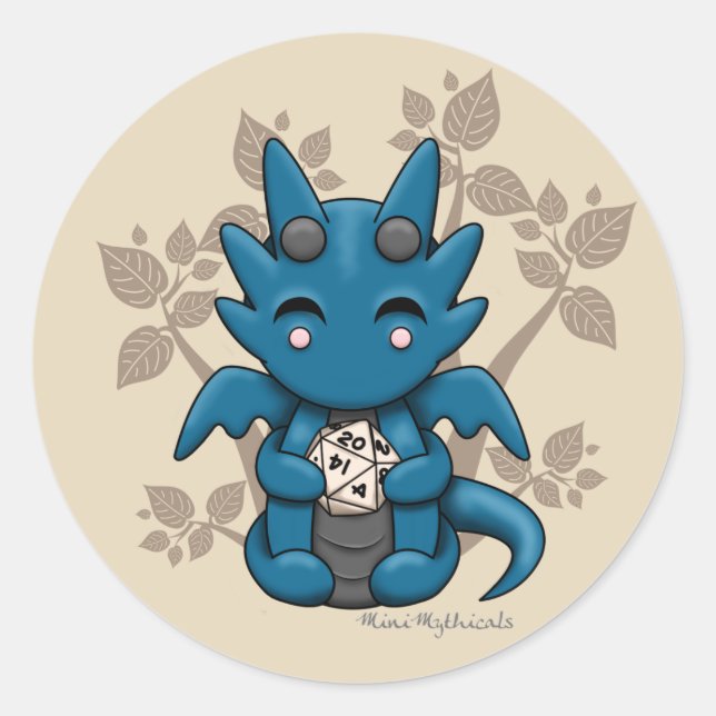 Adesivo Redondo Kawaii Dice Dragon Sticker (Frente)