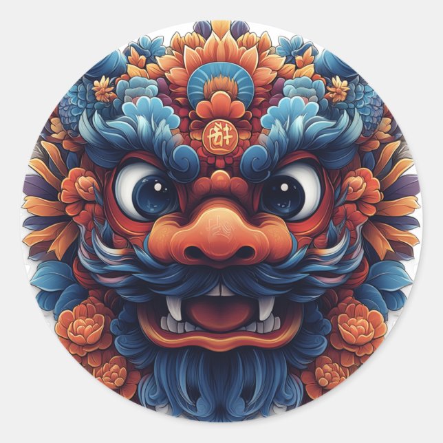 Adesivo Redondo Kawaii Dragon Seal Sticker Patrimônio Chinês (Frente)