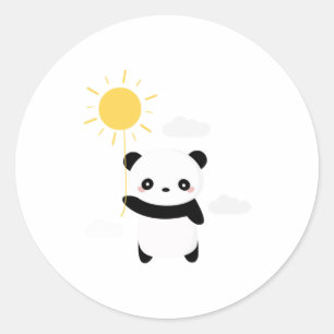 Adesivo Redondo Kawaii e o sol de panda fofo