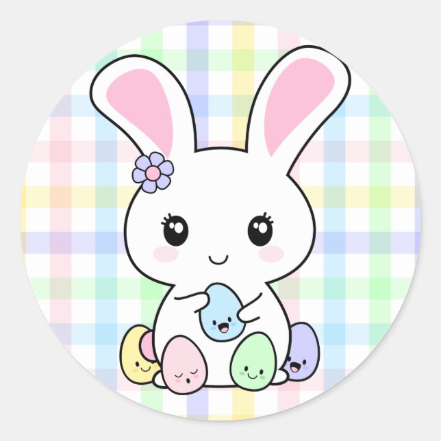 Adesivo Redondo Kawaii Easter Bunny (Frente)