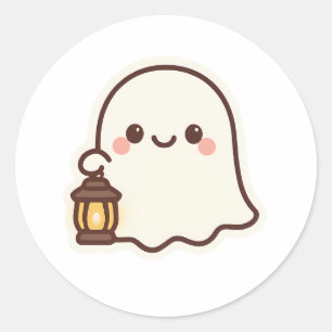 Adesivo Redondo Kawaii Fantasma com Lanterna - Design de Espírito 