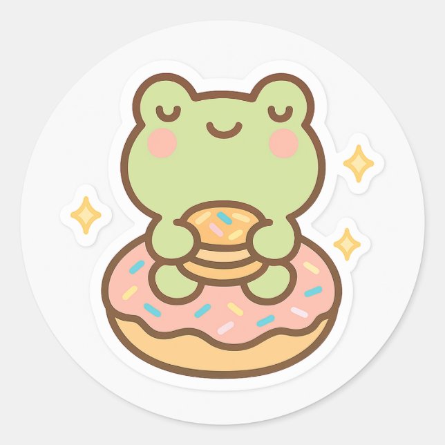 Adesivo Redondo Kawaii Frog with Donut Sticker (Frente)