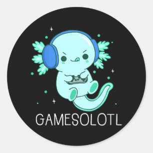 Adesivo Redondo Kawaii Gamesolotl Axolotl Gamer