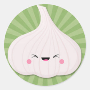 Adesivo Redondo Kawaii Garlic Bulb em Starburst Verde