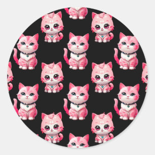 Adesivo Redondo Kawaii - Gatinhos Rosa Design