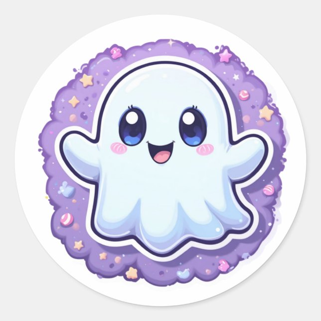 Adesivo Redondo Kawaii Ghost Artesanato Sticker - Deco do Dia das  (Frente)
