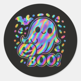 Adesivo Redondo Kawaii Ghost Halloween Sticker with Pumpkin & Bat