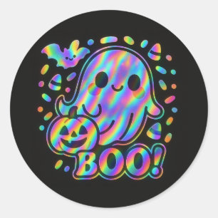 Adesivo Redondo Kawaii Ghost Halloween Sticker with Pumpkin & Bat