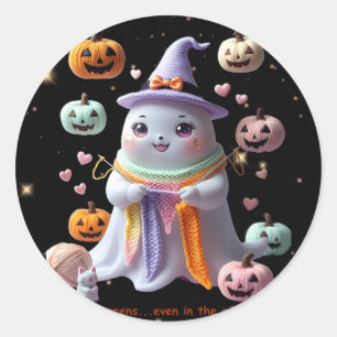 Adesivo Redondo *Kawaii Ghost Knitker - Gi Bonito Halloween