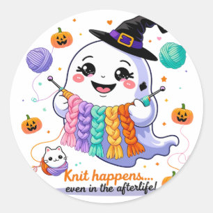 Adesivo Redondo Kawaii Ghost Knitker - Gif Bonito Halloween