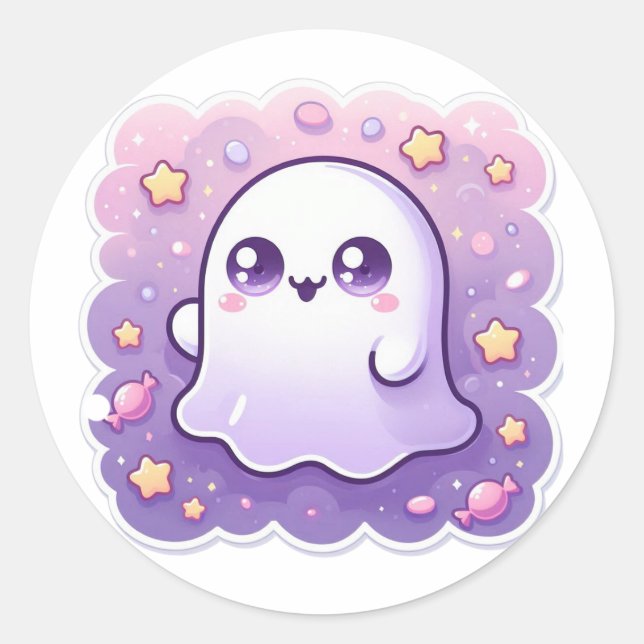 Adesivo Redondo Kawaii Ghost Sticker Cute Pastel Spooky Charm (Frente)