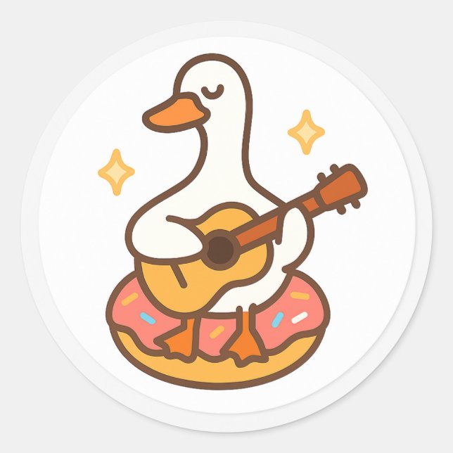 Adesivo Redondo Kawaii Goose Playing Guitar Sticker (Frente)
