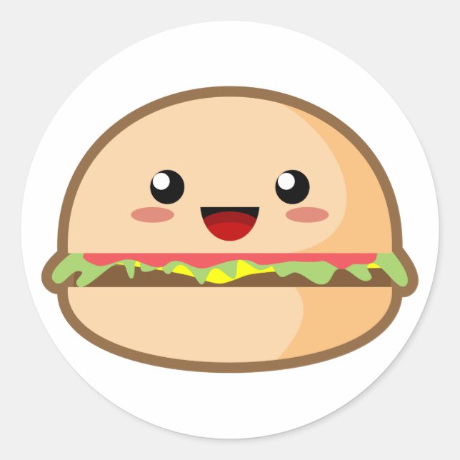 Adesivo Redondo Kawaii Hamburger (Frente)