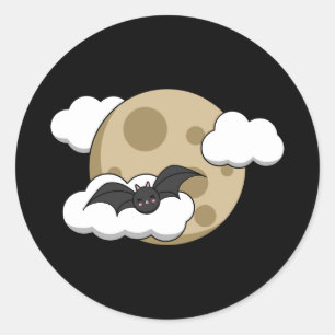 Adesivo Redondo Kawaii Happy Bat Voando em Lua Cheia