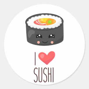 Adesivo Redondo Kawaii I Love Sushi