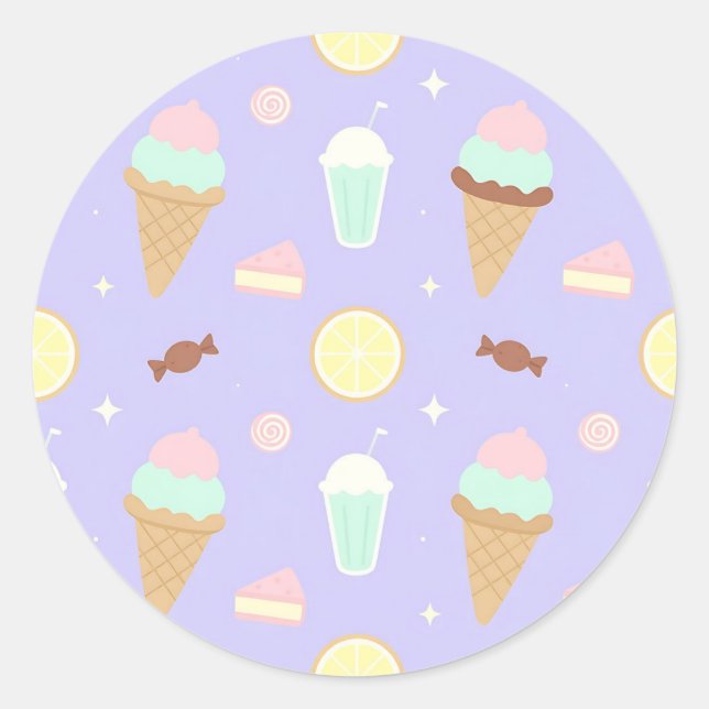 Adesivo Redondo Kawaii Ice Cream Sweets Pattern (Frente)
