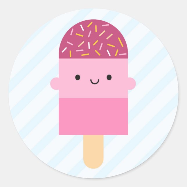 Adesivo Redondo Kawaii Ice Lolly / Popsicle (Frente)