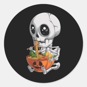 Adesivo Redondo Kawaii Japonês Anime Skeleton Halloween Ramen Foo