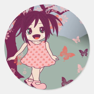 Adesivo Redondo Kawaii Japonês Chibi Anime Manga Girl Stickers