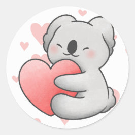 Adesivo Redondo Kawaii Koala Hugging Heart adorável
