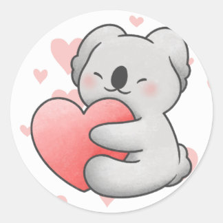 Adesivo Redondo Kawaii Koala Hugging Heart adorável