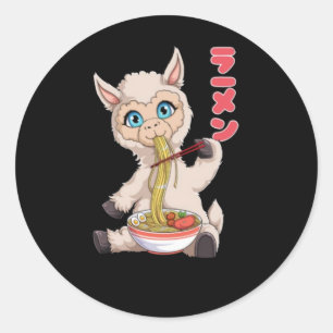Adesivo Redondo Kawaii Llama Ramen Faz Noodles Trigo Animado Japon