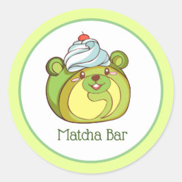 Adesivo Redondo Kawaii Matcha - Bolo Roll Bear