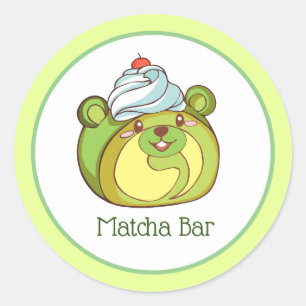 Adesivo Redondo Kawaii Matcha - Bolo Roll Bear