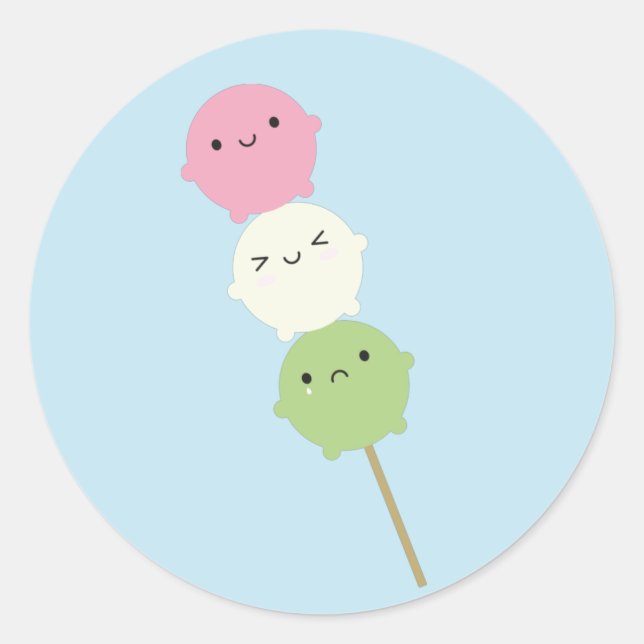 Adesivo Redondo Kawaii Mochi Dango (Frente)