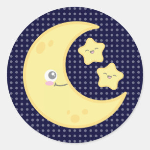 Adesivo Redondo Kawaii Moon e Stars Stickers
