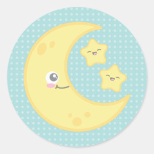 Adesivo Redondo Kawaii Moon e Stars Stickers