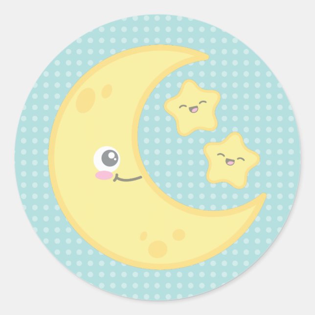 Adesivo Redondo Kawaii Moon e Stars Stickers (Frente)